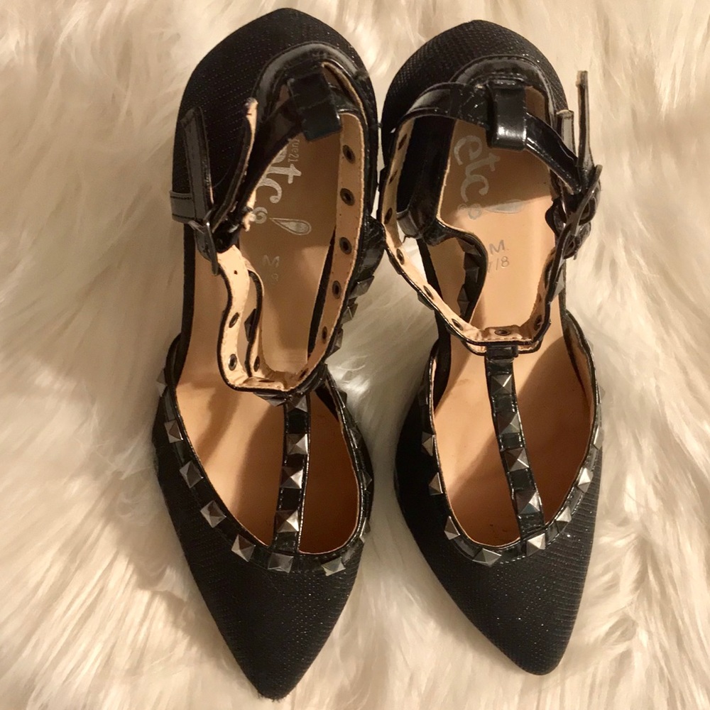etcetera! BLK SPARKLY HEELS W/ STRAPS 7/8 - Picture 8 of 8